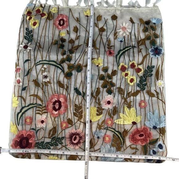 Zara Embroidered Floral Tote Bag Cream Sheer Mesh Medium - Picture 10 of 11